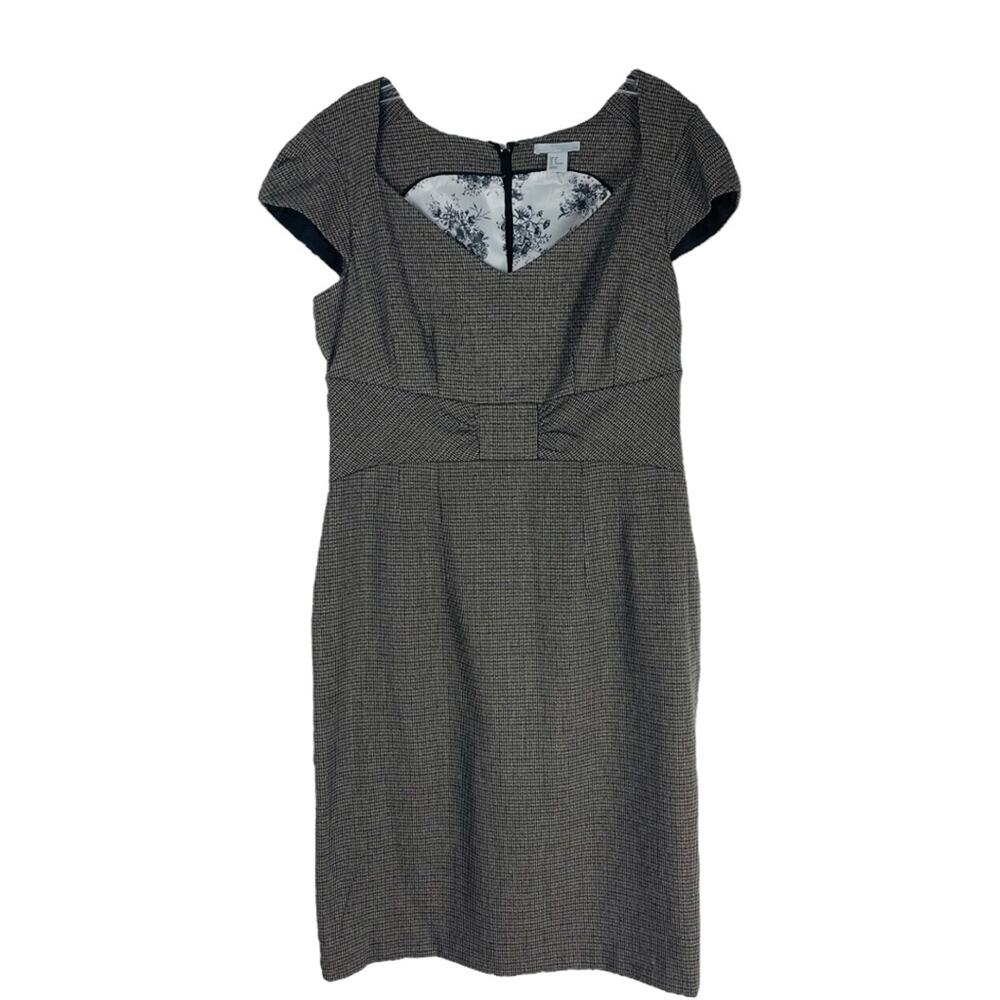 H&M brown plaid bow preppy academia office midi dress 14
